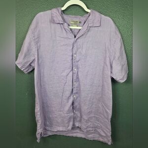Cotton & Silk Men's XXXL Purple 100% Linen Short Sleeve Button Up Shirt Textured